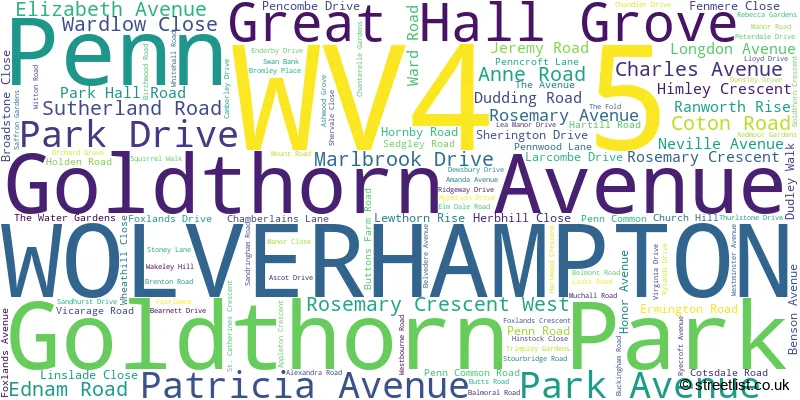 A word cloud for the WV4 5 postcode